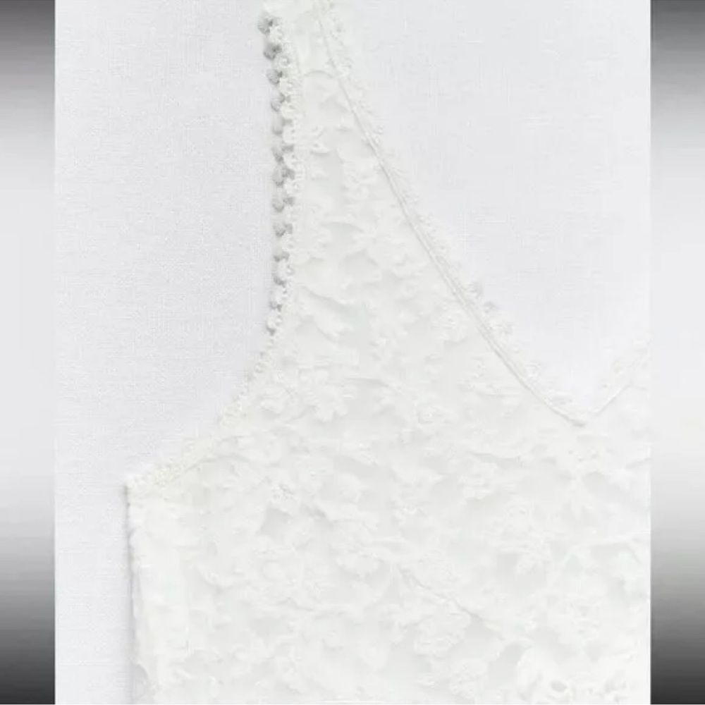 ZARA WHITE CONTRAST CROCHET KNIT MIDI DRESS Ruffled Hem $169 - Picture 4 of 8